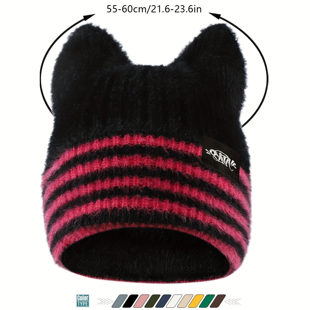 1pc Unisex Plush Cat Ear Beanie Hat with Faux