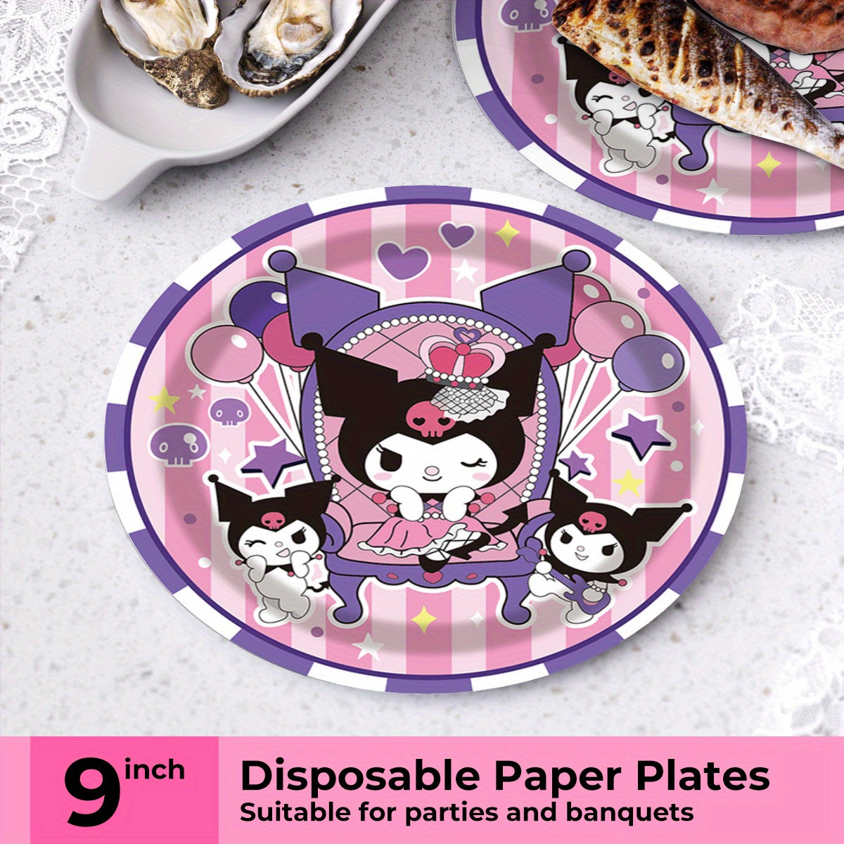 100pcs Kuromi Disposables Cutlery Sets Includes 20 Dinner Plates 20 Dessert Plates 20 Cups & 40 Paper Napkins, Disposable Party Dinnerware Set for Camping, Picnics, Yard BBQ, Party Supplies Set for Wedding Birthday Party