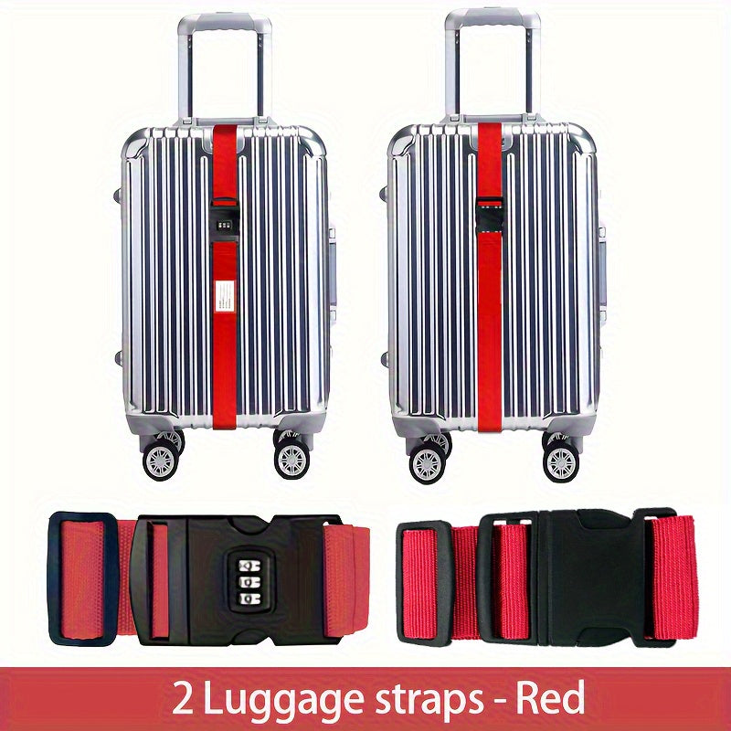 2-Pack Adjustable Luggage Straps with TSA Combination Lock, Push Lock Closure & Removable ID Window – Durable Nylon Anti-Theft Travel Accessories for Secure and Easy Luggage Identification, Sleek Strap Design