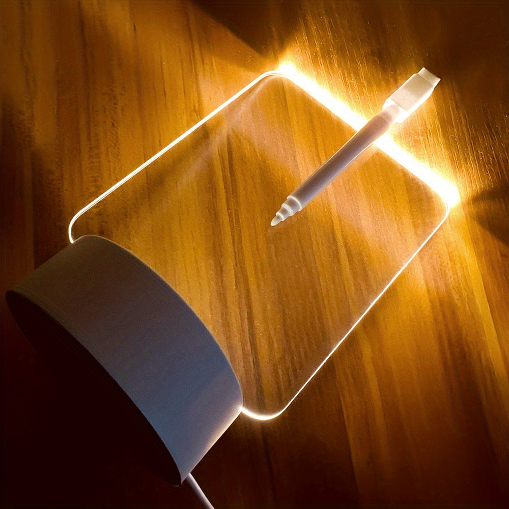 Modern LED Message Board Night Light - USB-Powered, Warm Glow, Rewritable, Acrylic Desk Lamp for Bedroom or Home Office