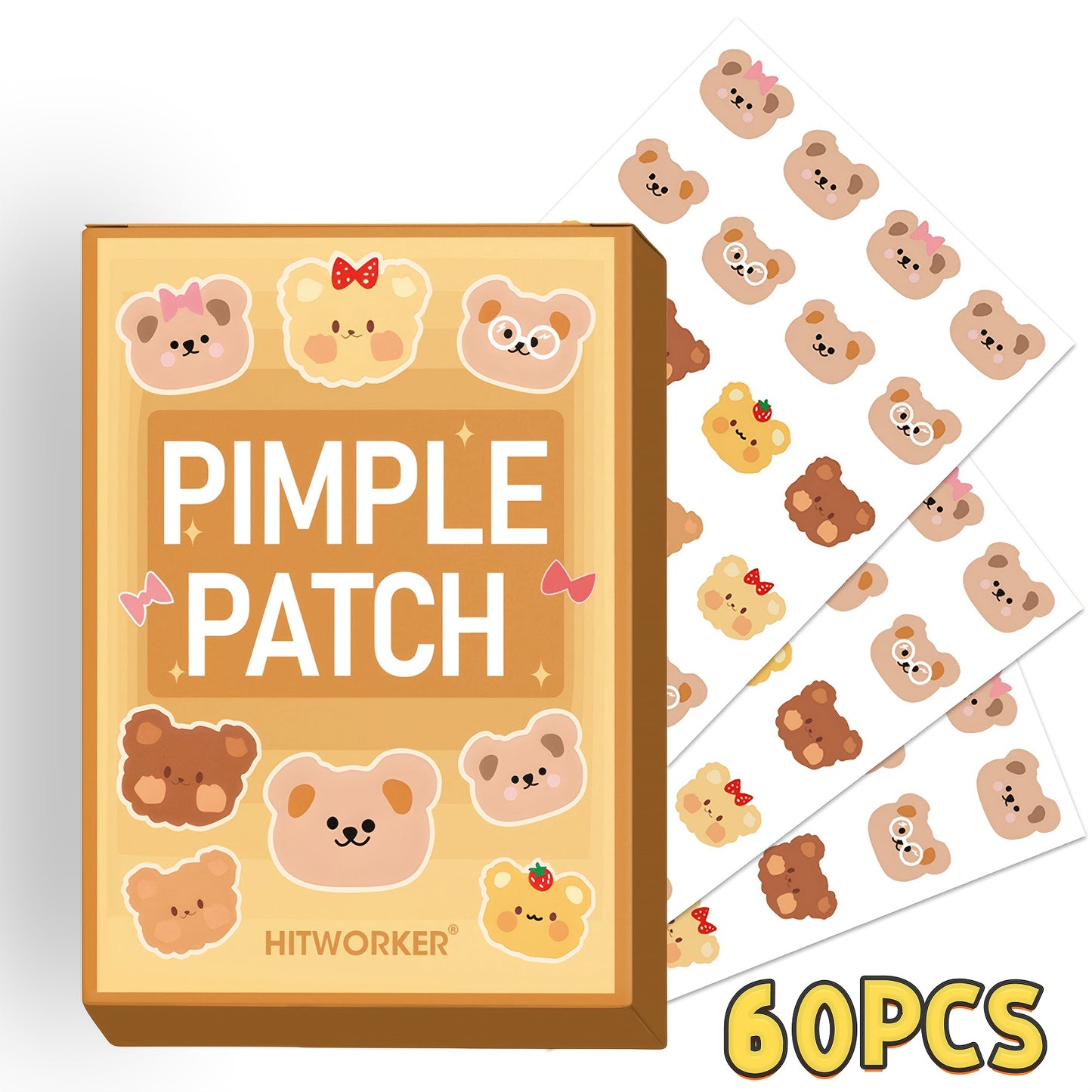 60pcs Acne Patches Designed to Conceal Blemishes And Imperfections, Featuring Adorable Bear Designs, Perfect As Holiday Gifts.