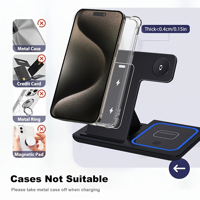 [Wireless Charging] Wireless Portable Magnetic Charging Station | 3-in-1 Charging Station | for iPhone 16 15 14 13 12 11 X Pro Max and Apple Watch and AirPods 4 3 Pro | Wireless Charging | for travel and gifting