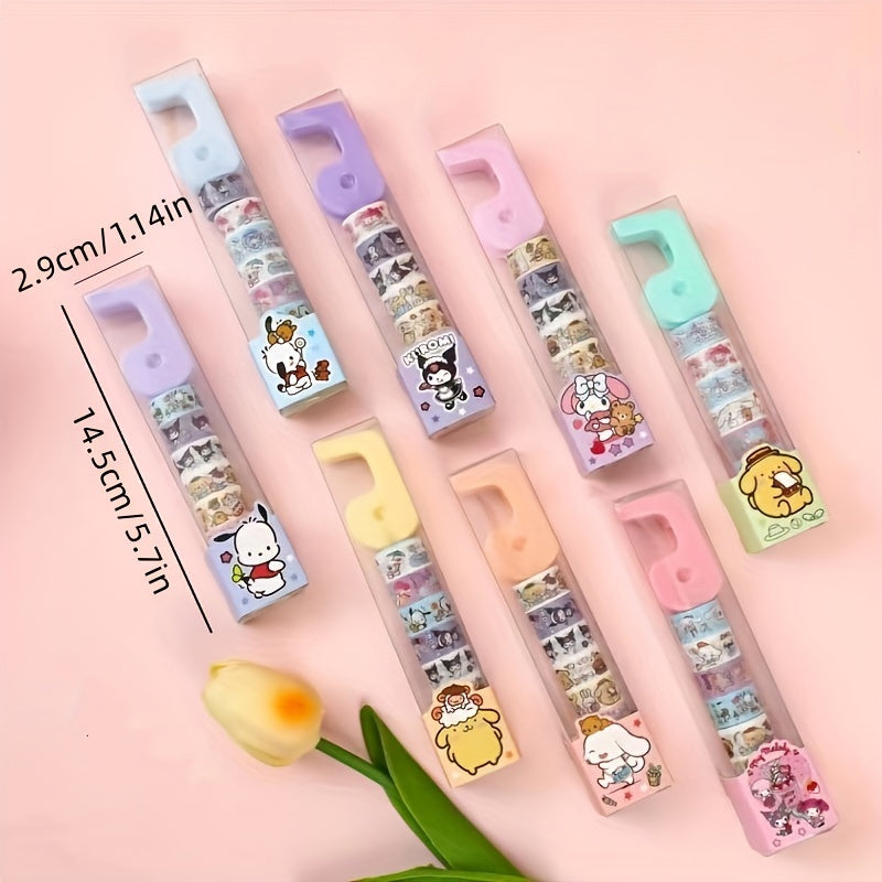 1 box of 8 rolls of adhesive paper + a cutter/set of random models Sanrio Hello Kitty Melody Yuguigou Pudding Dog Pacha Dog adhesive tape roll sealing sticker set sticker set small gift