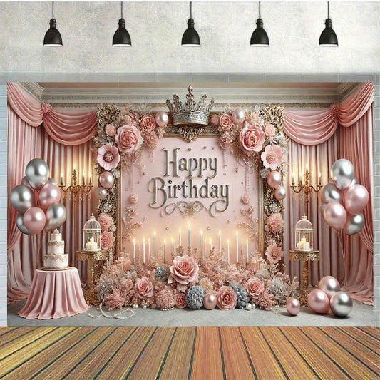 1 Pack 7x5 Feet Polyester Birthday Photography Backdrop - Multipurpose, Non-Electric, Easy-to-Use Party Banner for Cake Table, Studio Decoration, Event Celebration