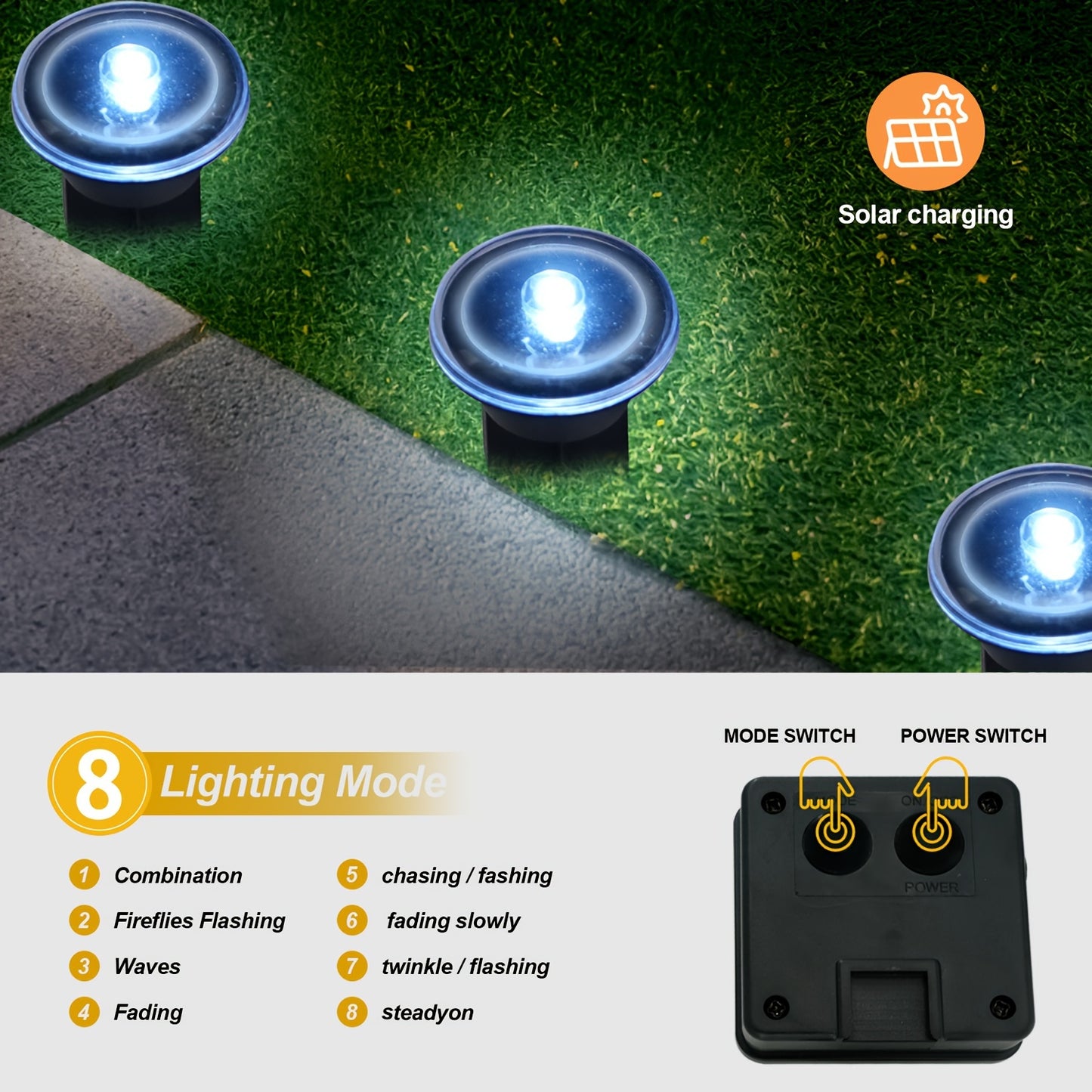 1pc, 15 lights, solar LED lawn light, outdoor guide light, ground garden decoration path light for home use, outdoor courtyard flower path light string, used in garden paths, camping, parties, Independence Day Christmas weddi