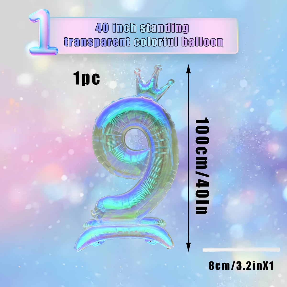 A Large 40-Inch New Transparent Rainbow Crown-Shaped Balloon with a Base, Suitable for Birthday Party Decorations, Spring Party Decorations, Ocean-Themed Parties, Anniversaries, Valentine'S Day Room And Outdoor Decorations, C