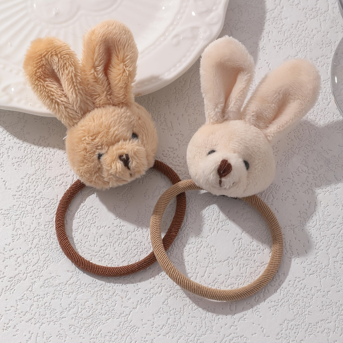 2pcs Adorable Angel Bunny Hair Ties, Polyester & Spandex Blend, Hand Wash Only, Non-Feathered, Power-Free Use for Daily and Easter Occasions, Hair Ties