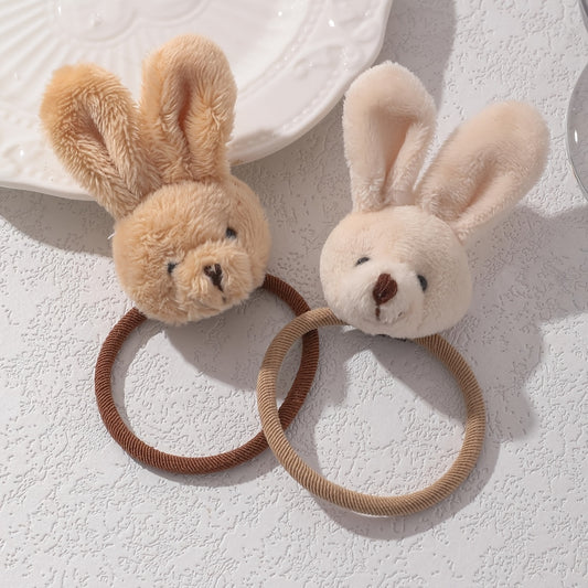 2pcs Adorable Angel Bunny Hair Ties, Polyester & Spandex Blend, Hand Wash Only, Non-Feathered, Power-Free Use for Daily and Easter Occasions, Hair Ties