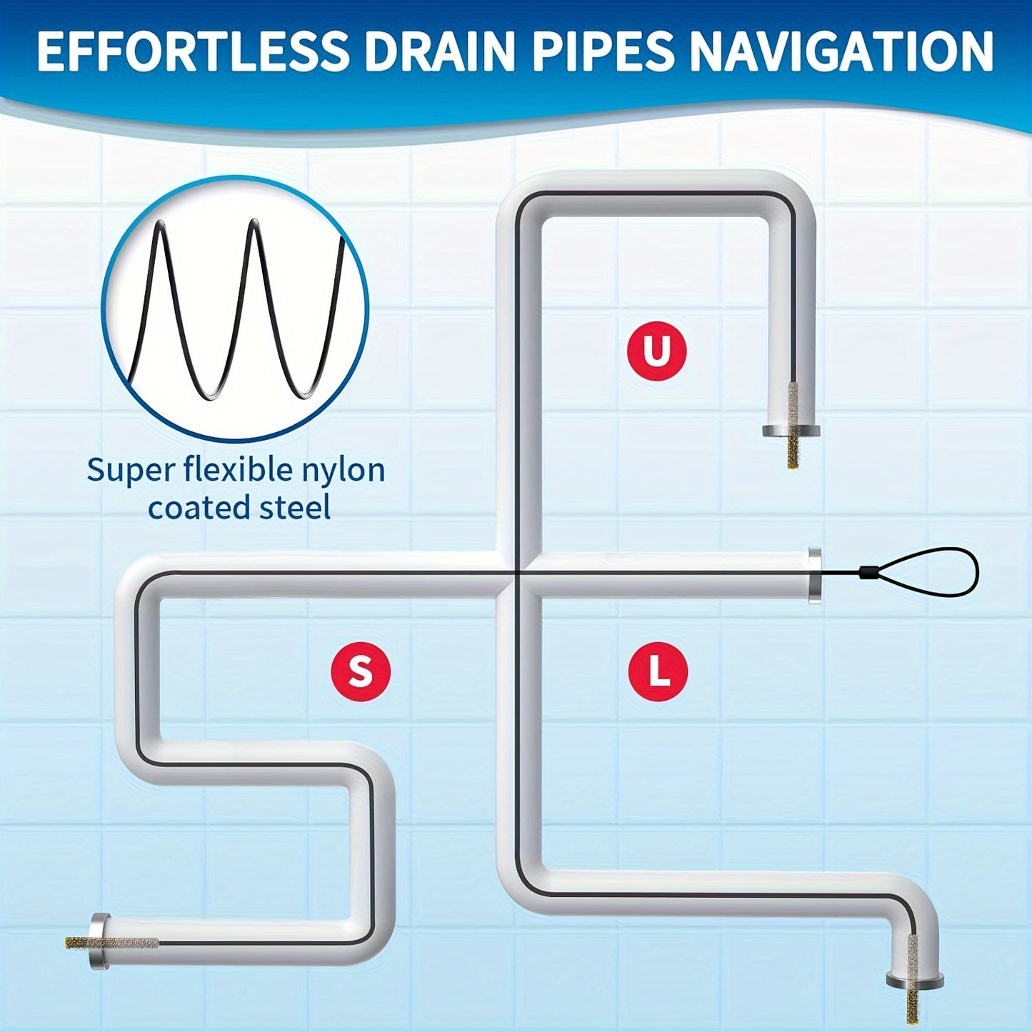 [3pcs Long Stainless Steel Remover] 3pcs Extra Long Stainless Steel Drain Clog Remover Hooks with Nylon Coating - Ideal for Bathroom Sink, Bathtub & Shower Drains