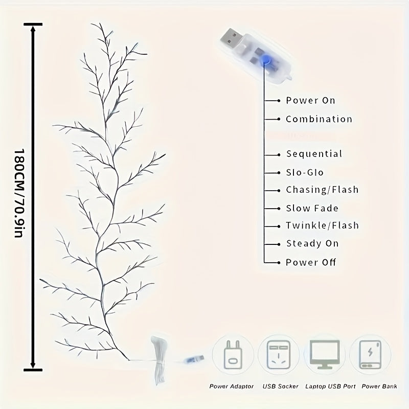 1pc USB Powered 96LEDS Bendable Willow Vine Lights Birch Tree Light, 8 Modes Rattan Decorative Light, Night Light Indoor Atmosphere Decorative Light for Home Living Room, Party Festival, Gift for Birthday Christmas Valentine'