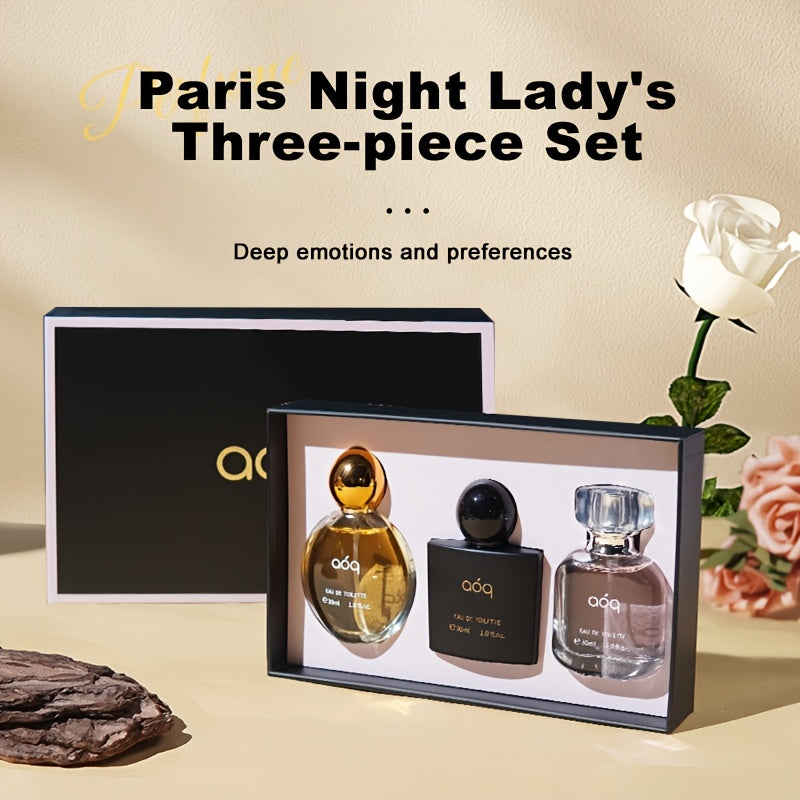 aoq Paris Night Perfume Gift Box 3 Bottle And 1 Bottles Women's Perfume Sexy Vanilla Sweet Body Spray.