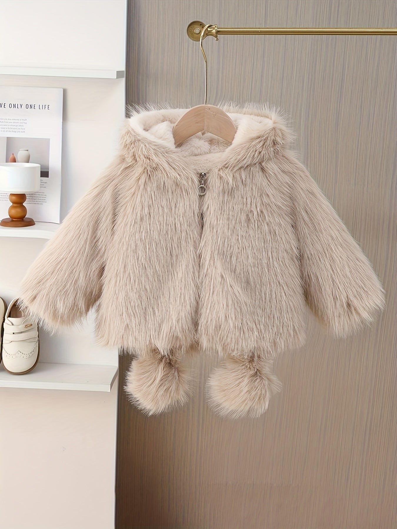 Girls' Winter Hooded Bear-Ear Coat Jacket with Plush Ears & Hood