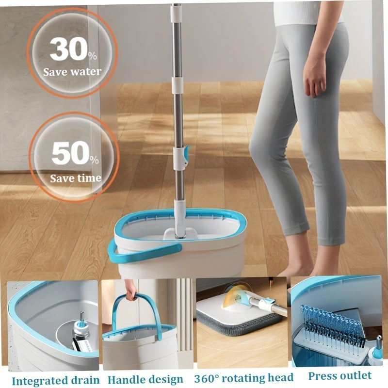 Microfiber Twist Mop and Bucket Set with 360-Degree Swivel Head, Square Spin Mop for Hardwood, Laminate Floors, and Pet Owners, Multiple Surfaces Wet & Dry Mop Kit, Living Room Kitchen Wall Floor Cleaning Tools
