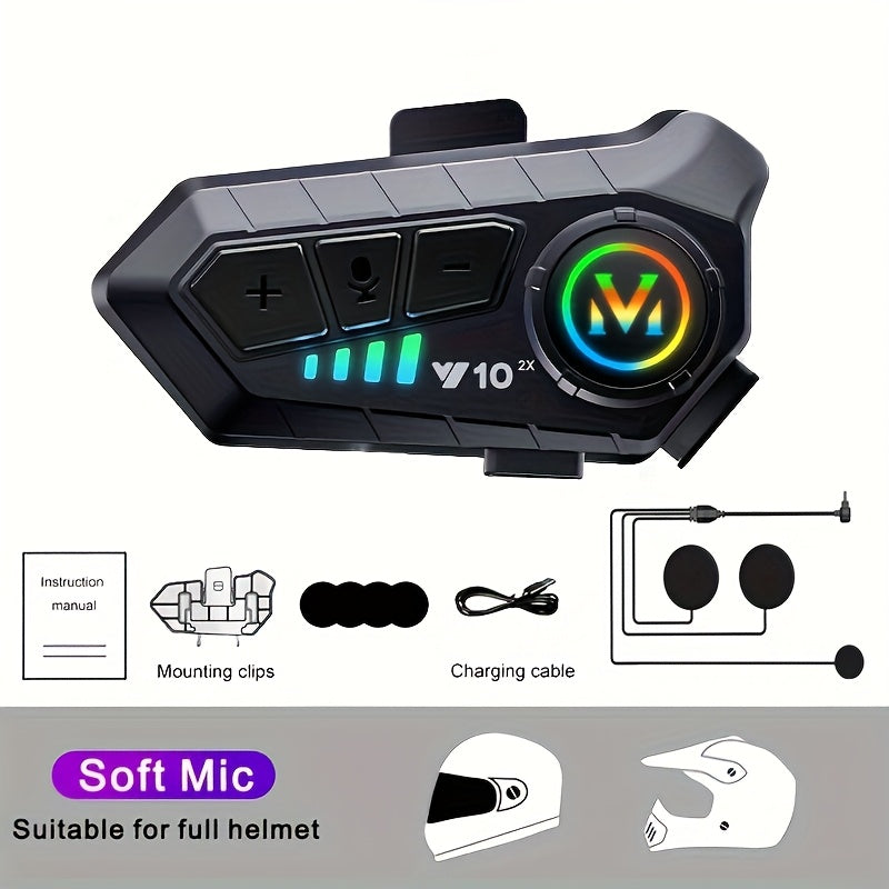 Wireless Motorcycle Helmet Intercom, 2-Rider 300M Range, Noise Reduction Earphone, Music Sharing, Call Control, Type-C Charging, 1000mAh Lithium Polymer Battery, Plastic Material, No Charger Included