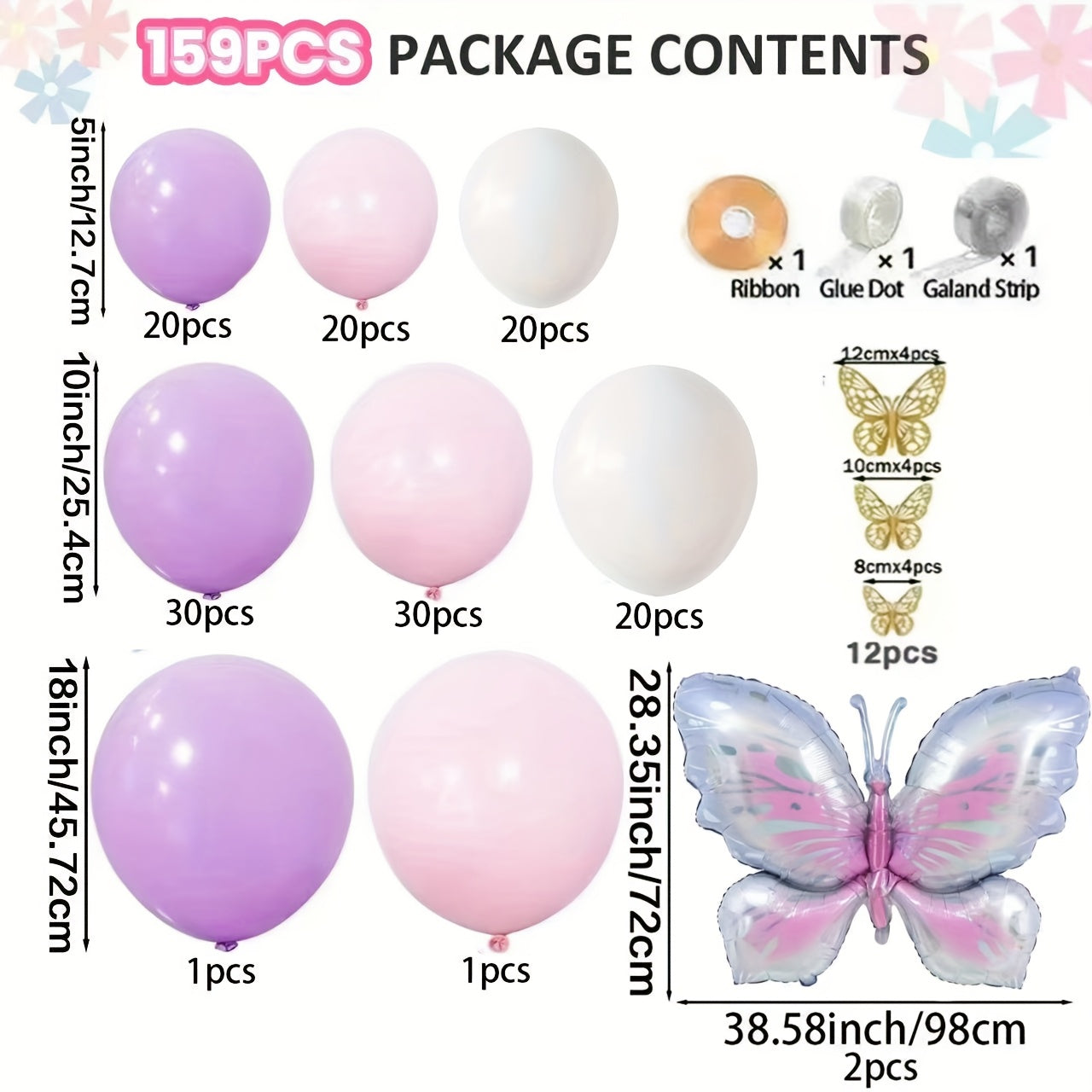 159pcs Blue Pink Butterfly Balloon Arch Set Purple and Pink Balloon Set Suitable for Wedding Engagement Decoration and Birthday Party Decoration Spring Outdoor Party Decoration