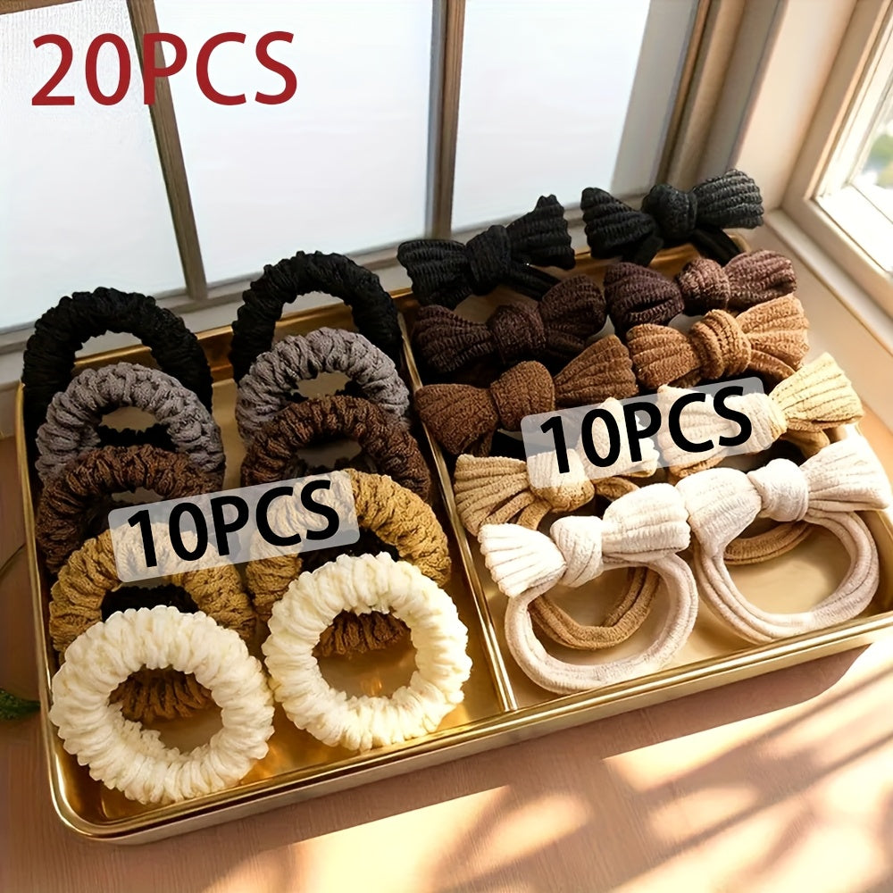20pcs Bohemian Winter Hair Ties for & Women - Soft Elastic