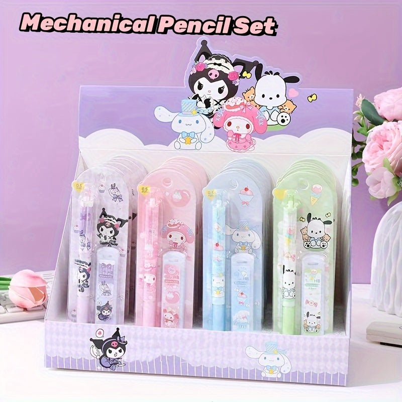 Sanrio Automatic Pencil with Lead Refill Set, Smooth Writing Erasable, Four Patterns Hello Kitty, Student Stationery Supplies, Back-to-School Gift