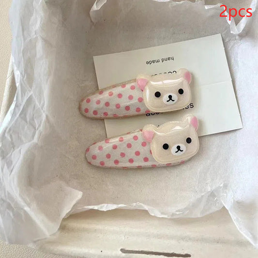 2pcs Cute Cartoon Bear Hair Clips - Sweet Wave Point Design, Glossy Finish, Plush Detail, Ideal for Bangs & Side Styles, Perfect Birthday Gift
