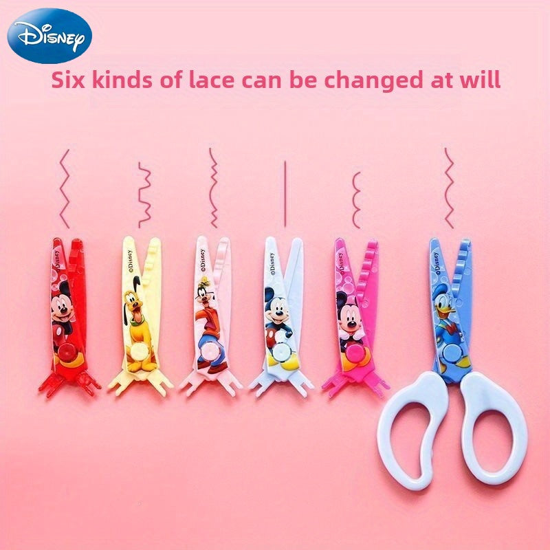 6pcs/set Disney Mickey & Minnie Scissors, Cartoon Cute Handcraft Cutting Tool with Safe Replaceable Blades and Scallop Serrated Wave Shape, Suitable for School Activities, Hobby Classes, Office