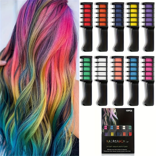 10 Colour Hair Chalk for Girls Makeup Kit Hair Chalk Comb Temporary Washable Hair Colour Dye .