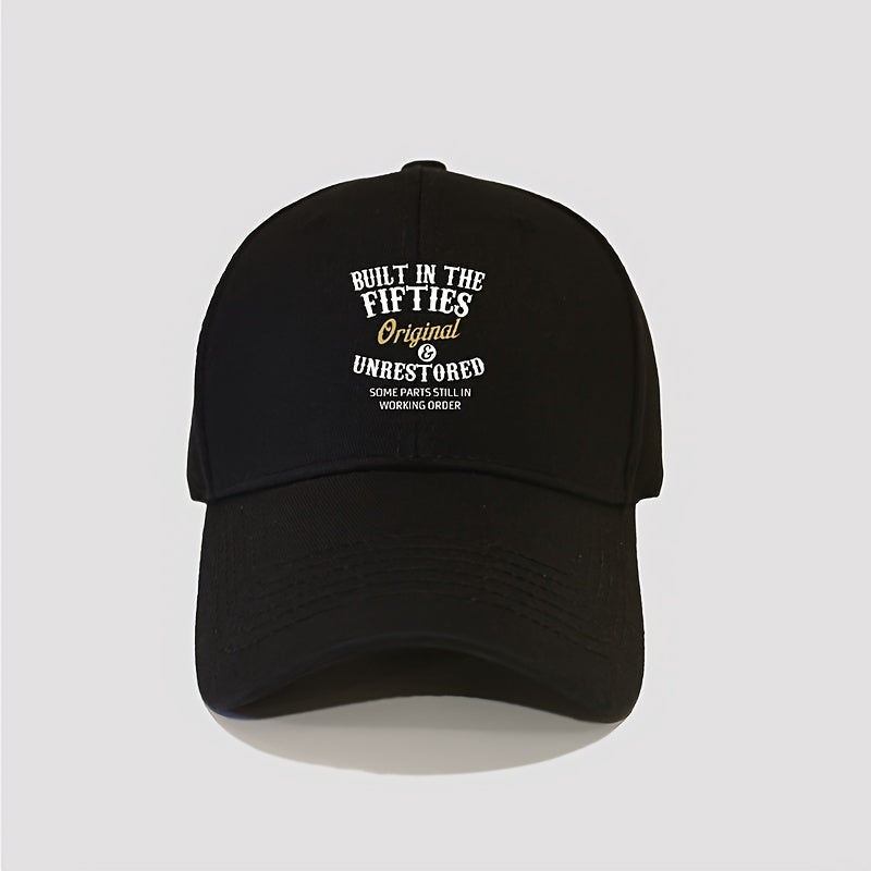 Vintage Washed Men's Baseball Cap with Letter Print - Adjustable Snapback, Sun Protection, Casual Outdoor Hat, Black
