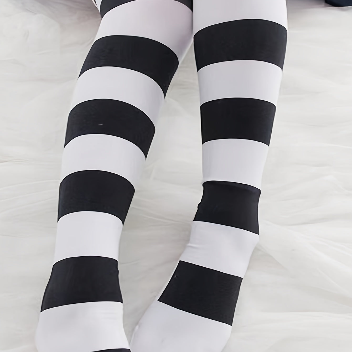 Anime-Inspired Striped Over-The-Knee Socks with Paw Print - Polyester Knit Fabric, Comfortable Thigh High Cosplay Stockings, Hand Washable - 1 Pair