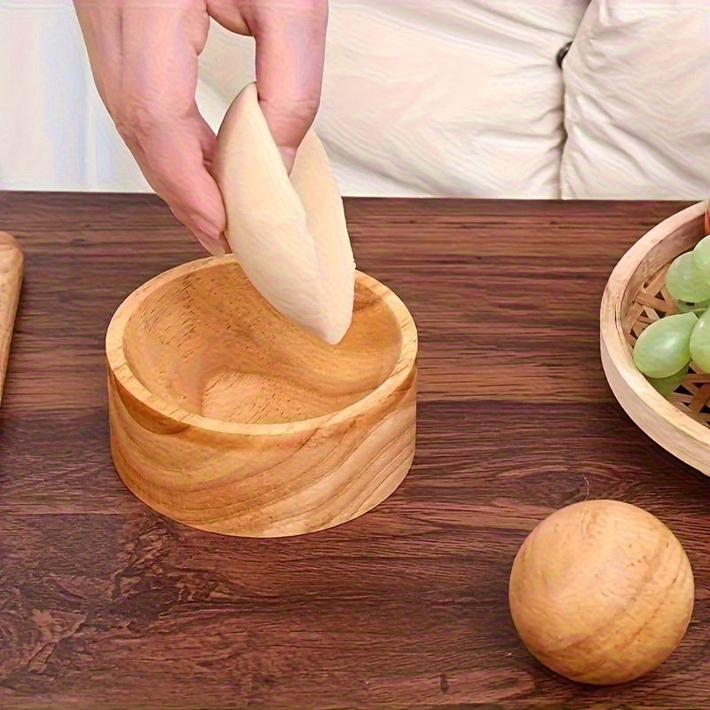 1pc Wooden Dumpling Maker with Rolling Ball - Manual Kitchen Tool for Perfectly Round Dumplings, No Electricity Needed.