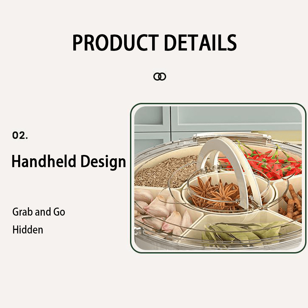 Rotating Snack Containers, High Capacity Divided Fruit Veggie Tray with 6 Compartments,