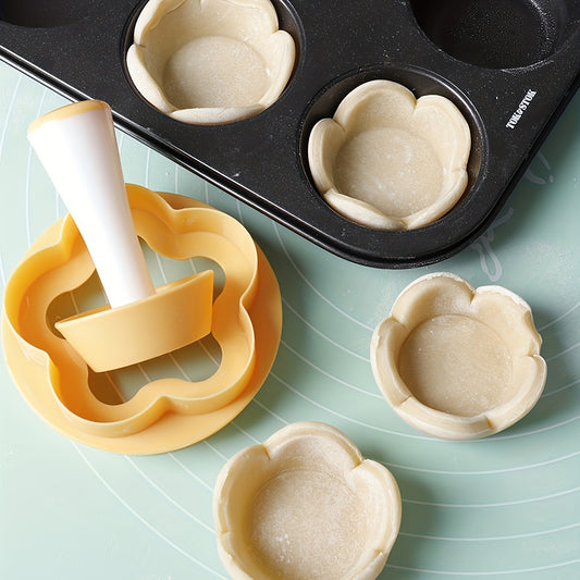 2pcs, Flower Pastry Cutter Set with Tamper - Tart, Cookies, and Biscuit Cutters - Kitchen Gadgets and Accessories