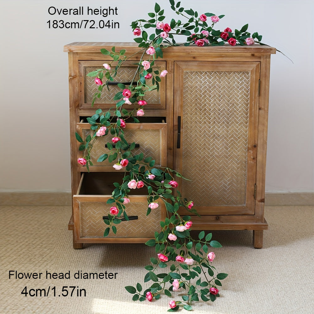 1 Lifelike Rose Vine, Plastic, Simulated, Fake, Indoor Wall Hanging, Wedding Scene Decoration, Outdoor Yard Decoration, with Decorative Flowers, No Electricity Required, No Feathers, for Wedding, General Use