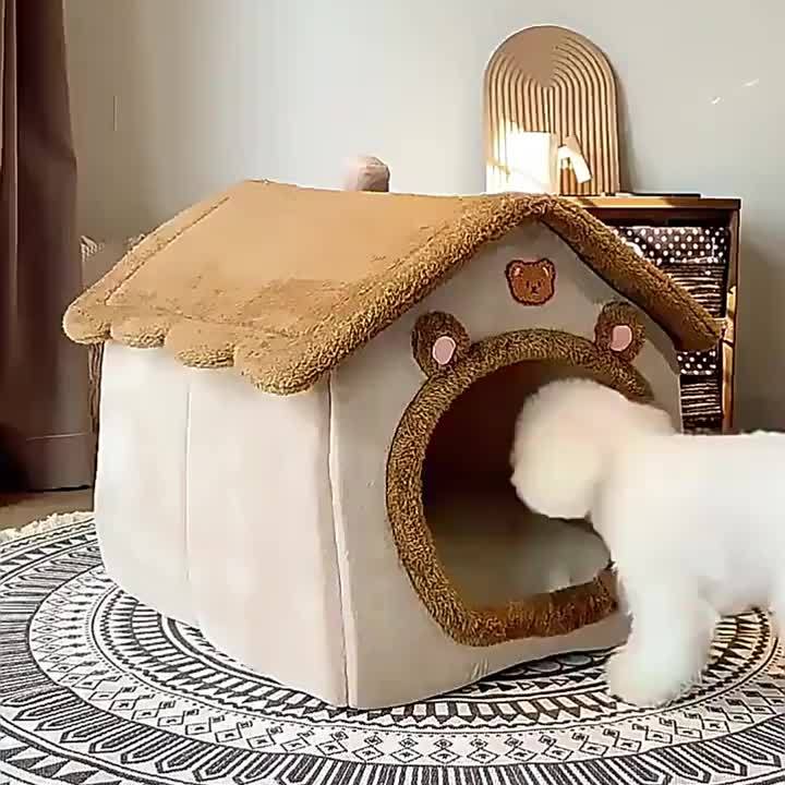 Cozy Polyester Cat House Bed, Removable and Washable Plush Pet Cave Nest, Warm and Soft Indoor Kitty Shelter, Christmas Gift for Cats