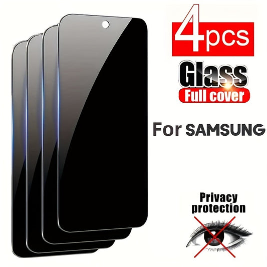 4pcs Privacy Tempered Glass Screen Protector For Samsung S23 S21 S20 FE A15 A14 A13 A12 A24 A23 A22 A25 A34 A35 A54 A55 A53 A52s A51 A71 A73 5G A04 A04S A05 A05S A31 A32 A33 Series