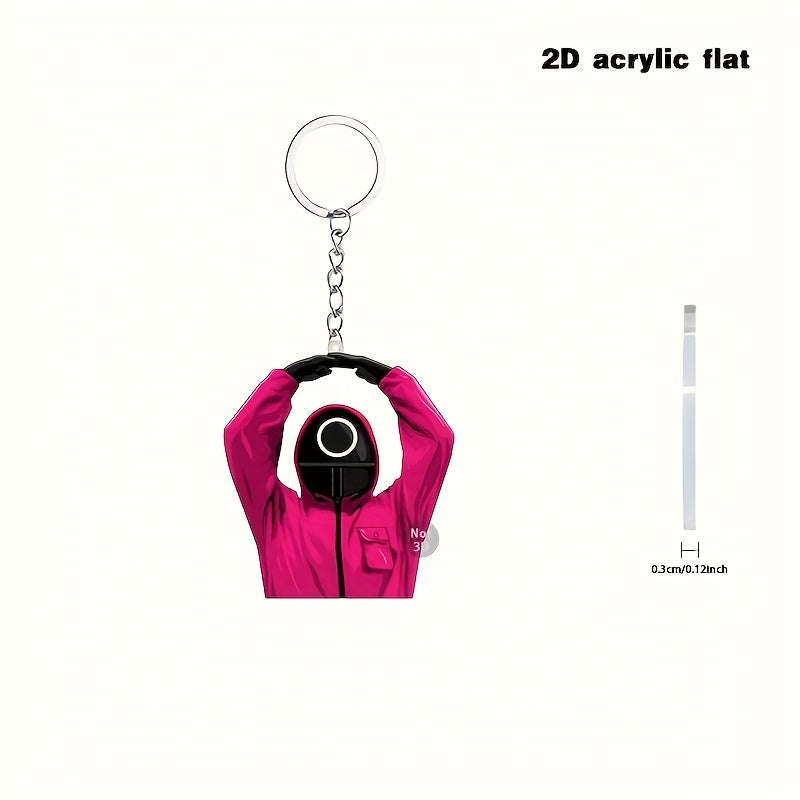 2D Flat, Cute Pink Dress Classic Character Acrylic Keychain, Fashionable Squid Lover Pendant, Suitable for Bag and Car Key Decoration, Ideal Holiday Gift for Family and Friends Christmas Tree Party Decorations, 2D Flat