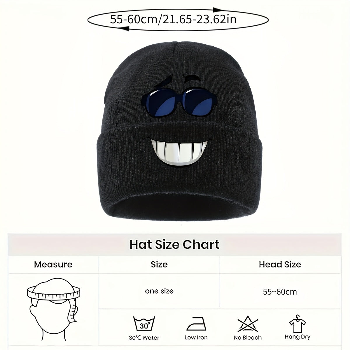1pc Fashion Glasses joyful Face Funny Pattern Beanie Knit Hat