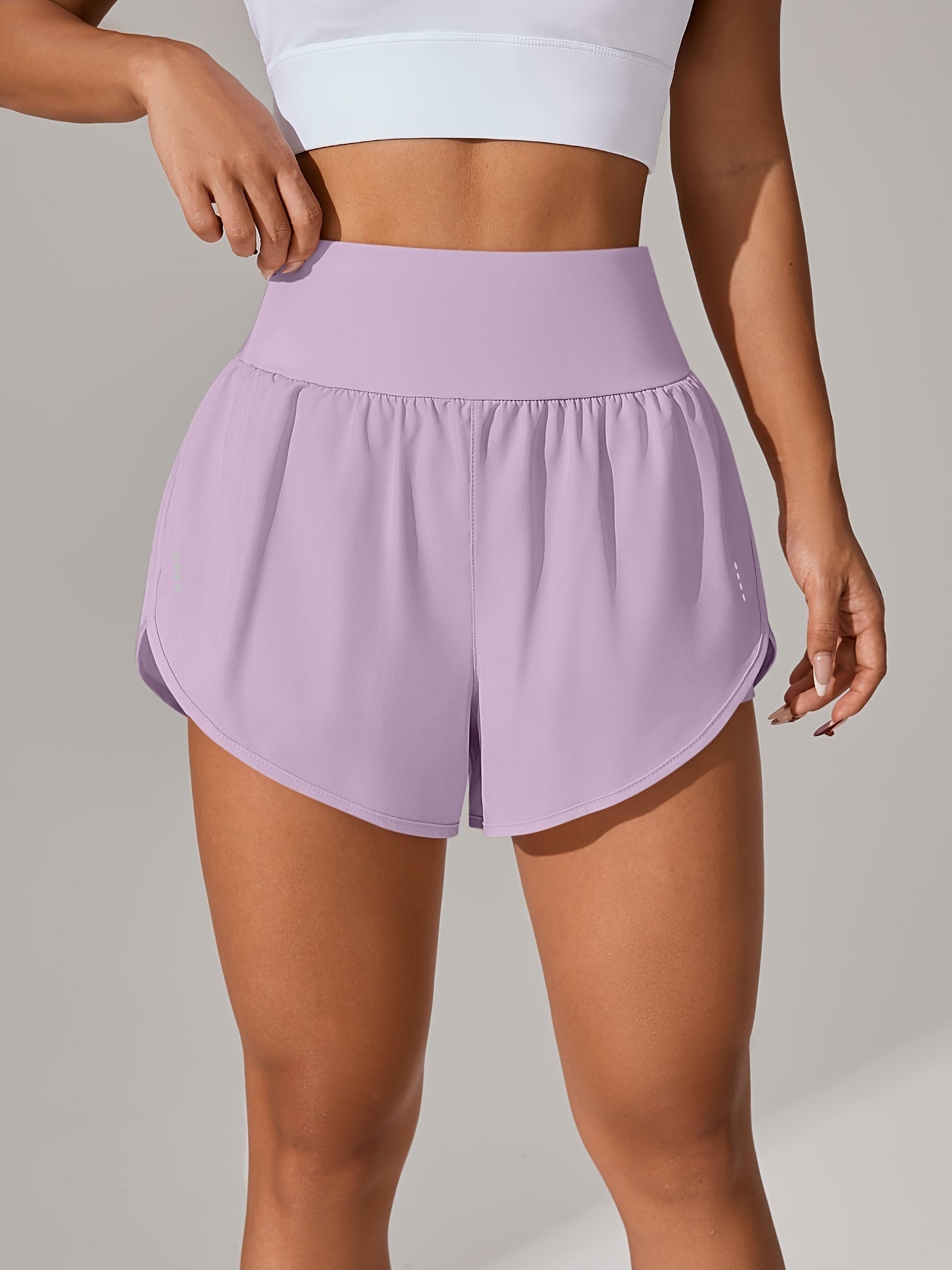 Light Blue High-Waisted Yoga Shorts with Ruffles