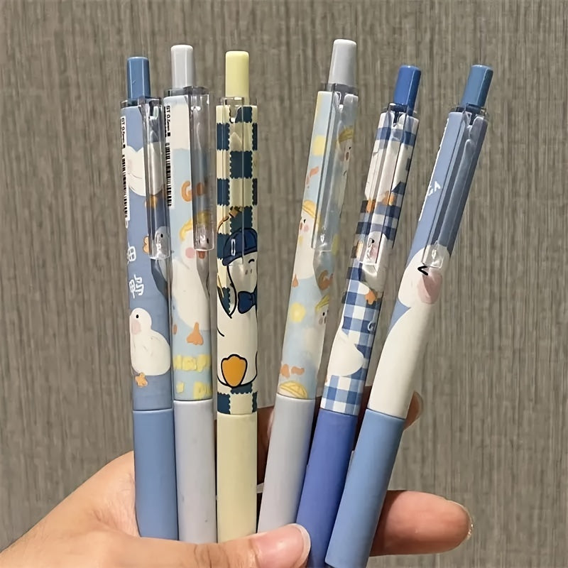 [Cute Gel Pens] 6pcs High Quality Cute Go Duck Gel Pens | Press ST Brush Question Pen Black Carbon Special Girl Heart