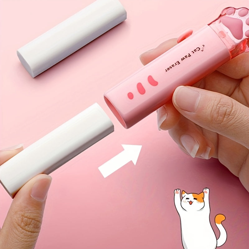 5-Pack Retractable Cartoon Cat Design Rubber Erasers, White Rubber Material, No Residue, Push and Pull, Ideal for Writing and Drawing, Funny Cat Themed Gift