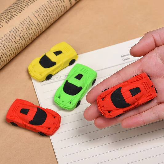 [4pcs Mini Racing Car Erasers] 4pcs Vibrant Mini Racing Car Erasers | Synthetic Rubber Pencil Erasers for Home, School, Classroom Rewards, Prizes, Gifts, and Fun Stationery, School Supplies | Quality Craftsmanship