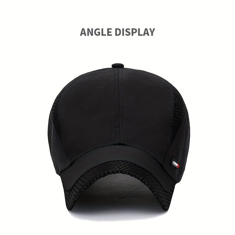 Men'S Breathable Mesh Baseball Cap - Black, Lightweight, Quick-Dry Polyester, Fashionable Outdoor Sports Hat with Adjustable Snap Closure, Multiple Color Options, Sports Cap|Fashionable Cap|Adjustable Closure