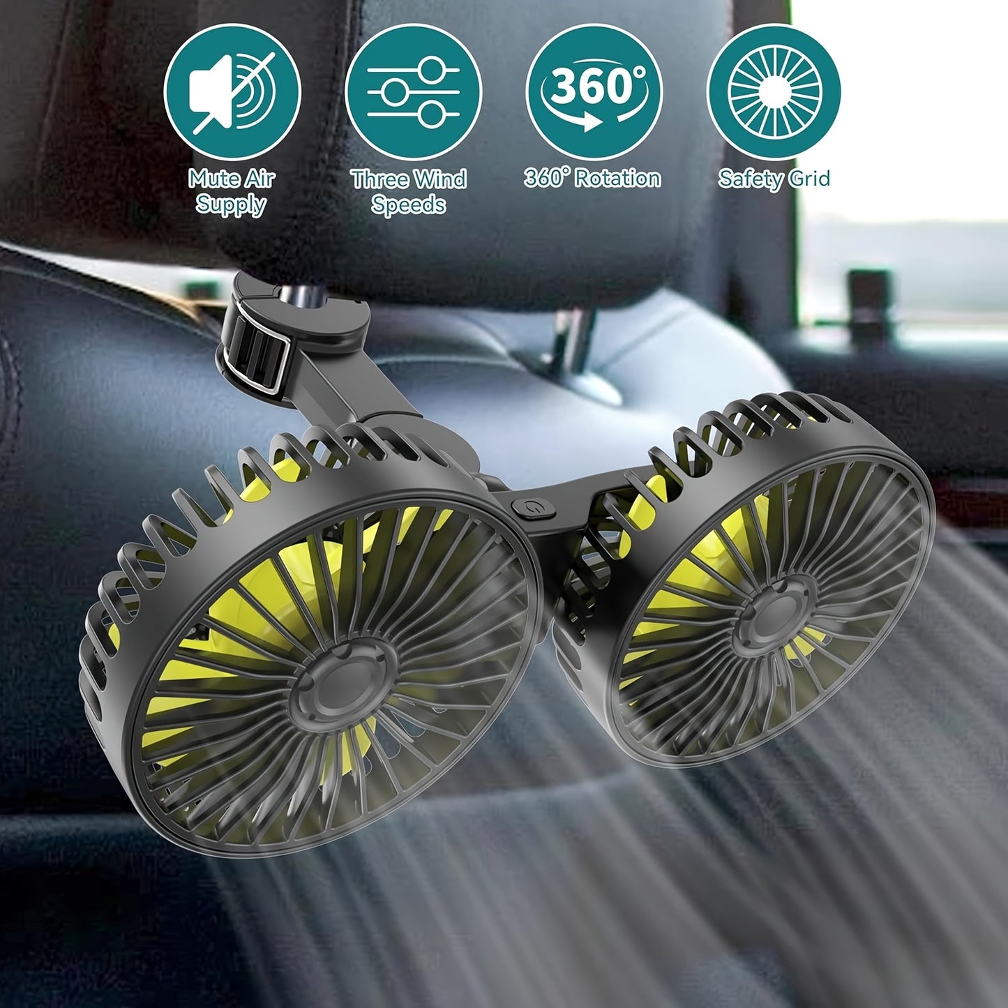 Premium Dual-Head Car Fan with USB Interface