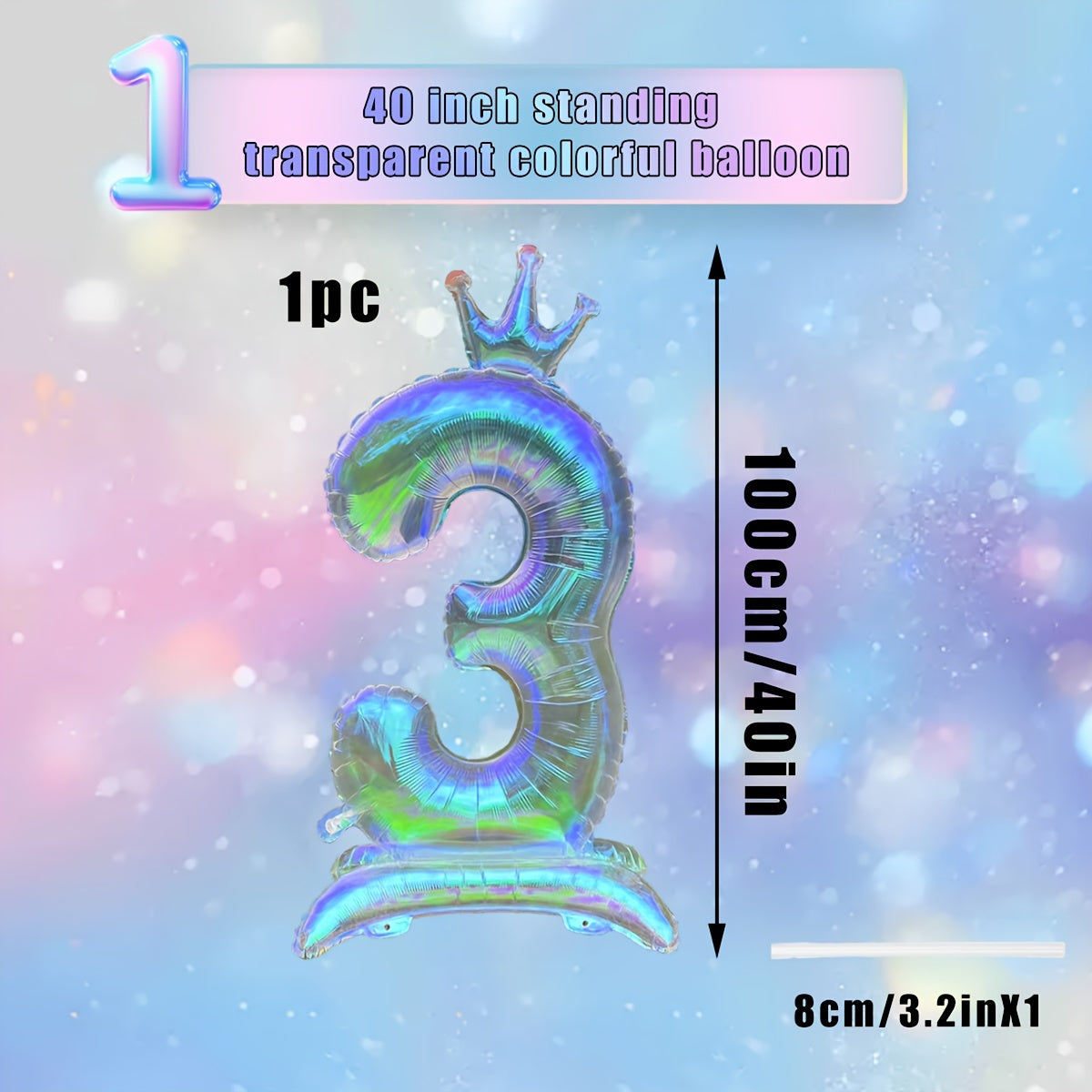 A Large 40-Inch New Transparent Rainbow Crown-Shaped Balloon with a Base, Suitable for Birthday Party Decorations, Spring Party Decorations, Ocean-Themed Parties, Anniversaries, Valentine'S Day Room And Outdoor Decorations, C