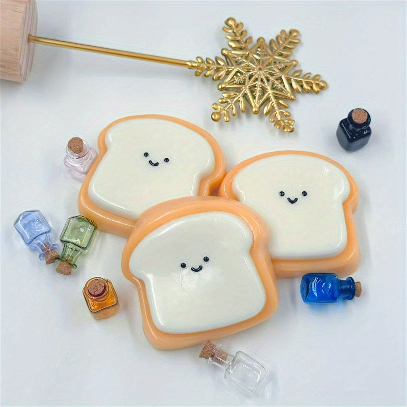 [Squishy Toast Toy] Ultra-Soft 1pc Squishy Toast Relax Toy | Adorable Smiling Face Design, Slow Rebound, Easy to Clean, Synthetic Rubber, Multicolor (White & Orange), Playful Desk Accessory