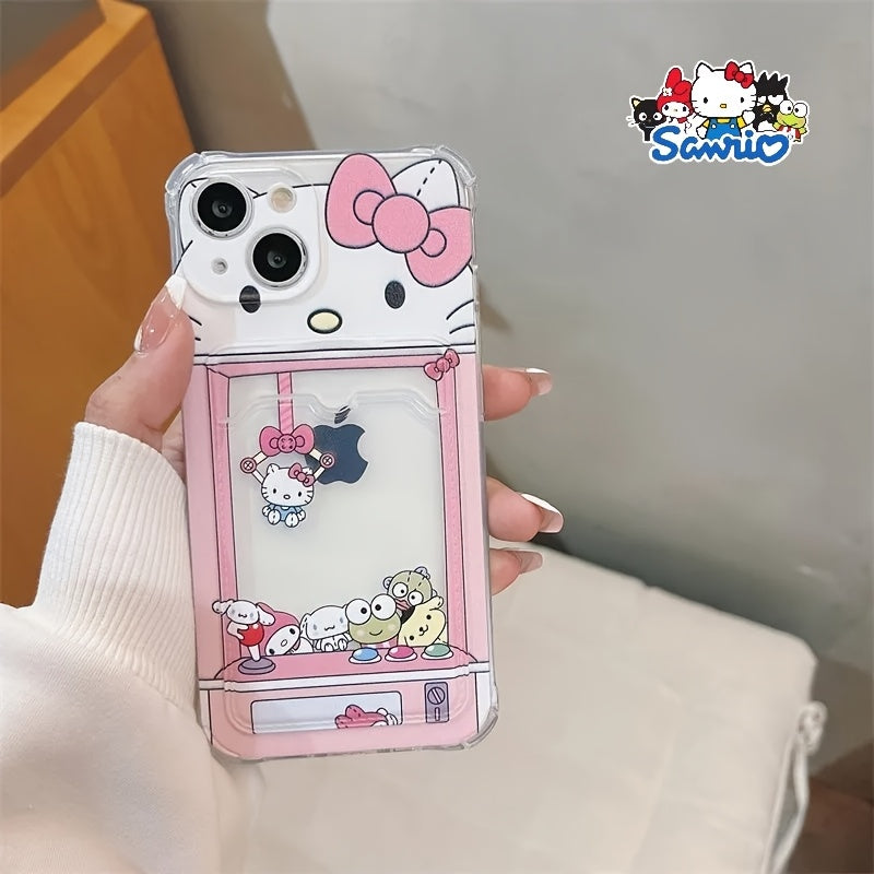 Sanrio Pink Hello Kitty Plush Cute Card Case, Shockproof and Drop-Proof for iPhone 16/16 Pro Max/15 Pro Max/14 Pro Max/14/XS MAX/XR Models - A Great Holiday Gift