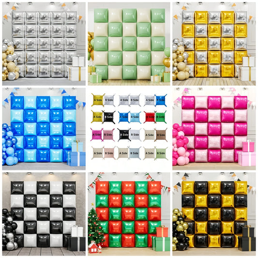 25 Grid Double-sided Square Metal Foil Balloon Wall, 19-inch Metal Foil Balloon Tunnel Arch Kit, Suitable for Single Women, Weddings, Anniversaries, Birthdays, Bridal Shower, Gender Reveal Party Background Decoration - Multip