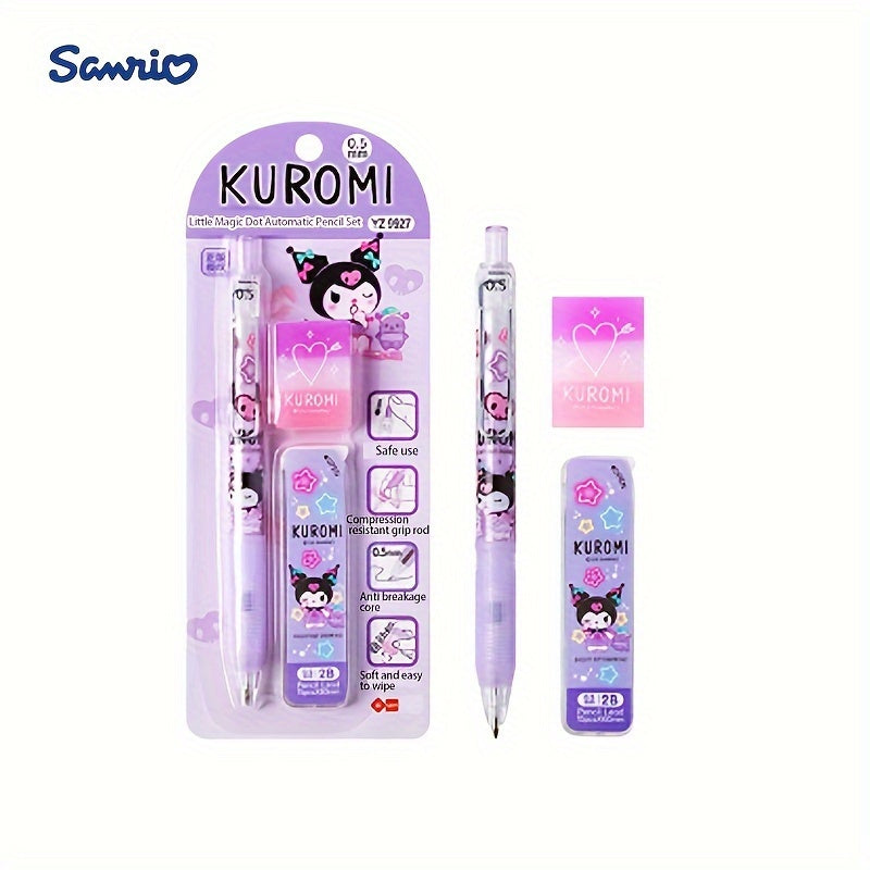 For Hello Kitty Sanrio Character 0.5Mm Automatic Pencil Set with Eraser And Lead, Featuring a Small Magic Dot Automatic Pencil Set.