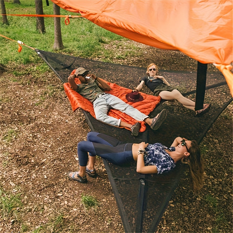 1pc Triangle hammockTriangle camping hammock for 2-3 people, tree hammock with 3 mesh bags, portable for outdoor trips