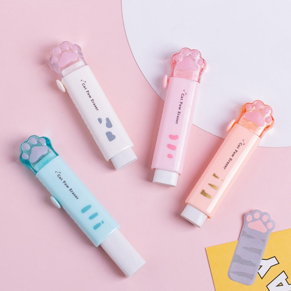 4pcs Cute Erasers, Retractable Eraser Kawaii Cat Paw Erasers for people,Rubber Push-Pull Eraser for Writing,Drawing Aesthetic Erasers for Office Supplies