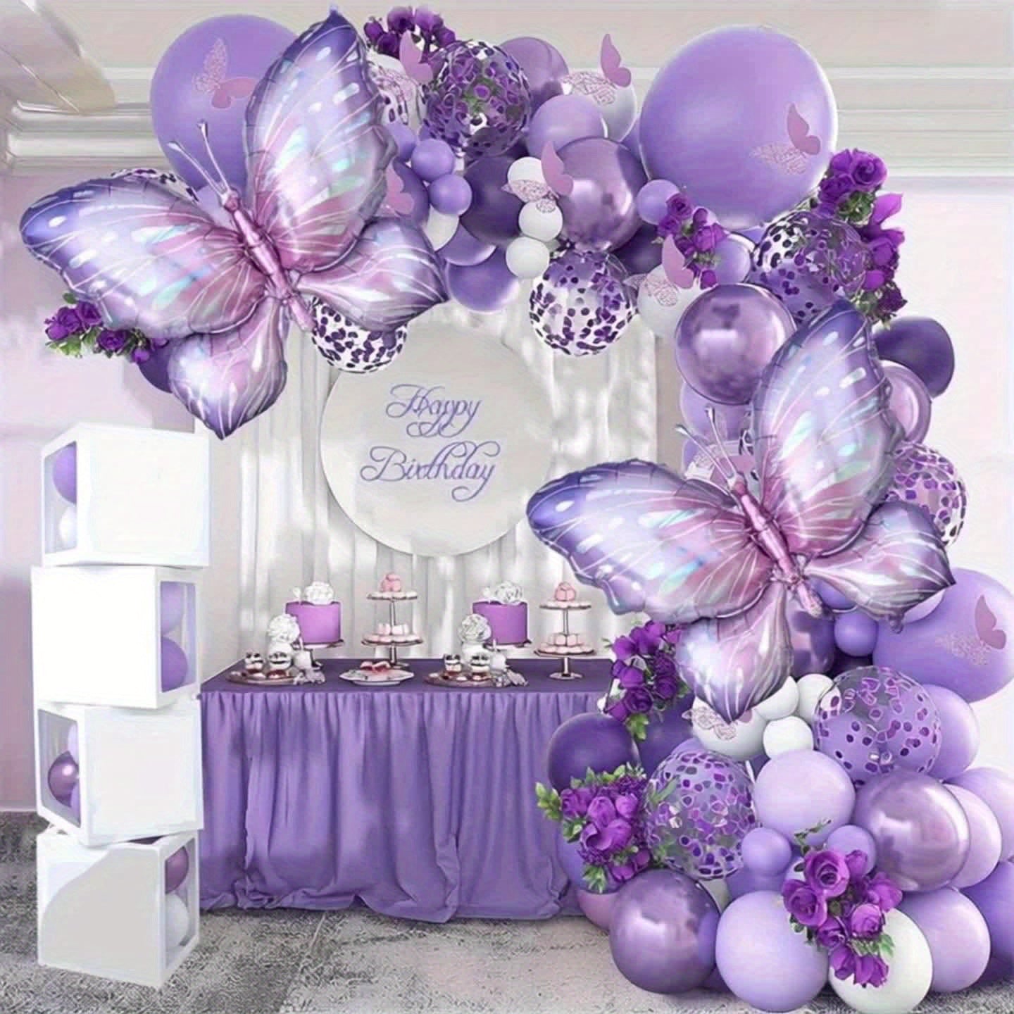 [Purple Butterfly Balloon] 129pcs Purple Butterfly Balloon Garland Arch Kit | Aluminum Film Balloons for Wedding, Engagement, Valentine's Day, Birthday, Anniversary, Indoor & Outdoor Decor, No Electricity Needed