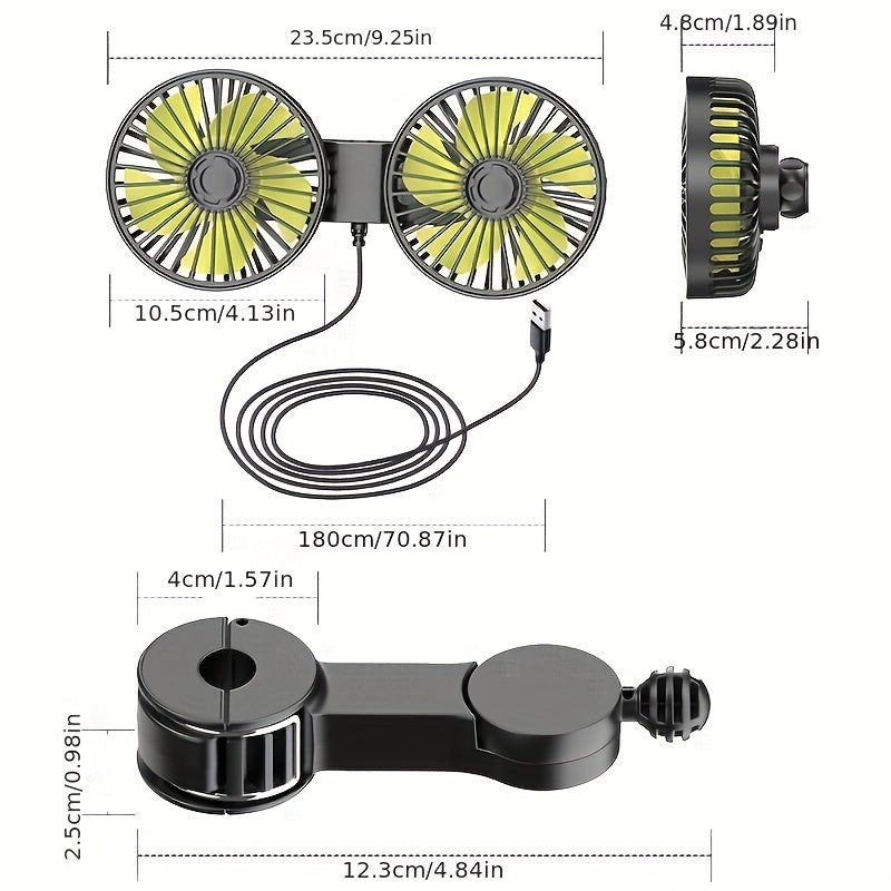 Premium Dual-Head Car Fan with USB Interface