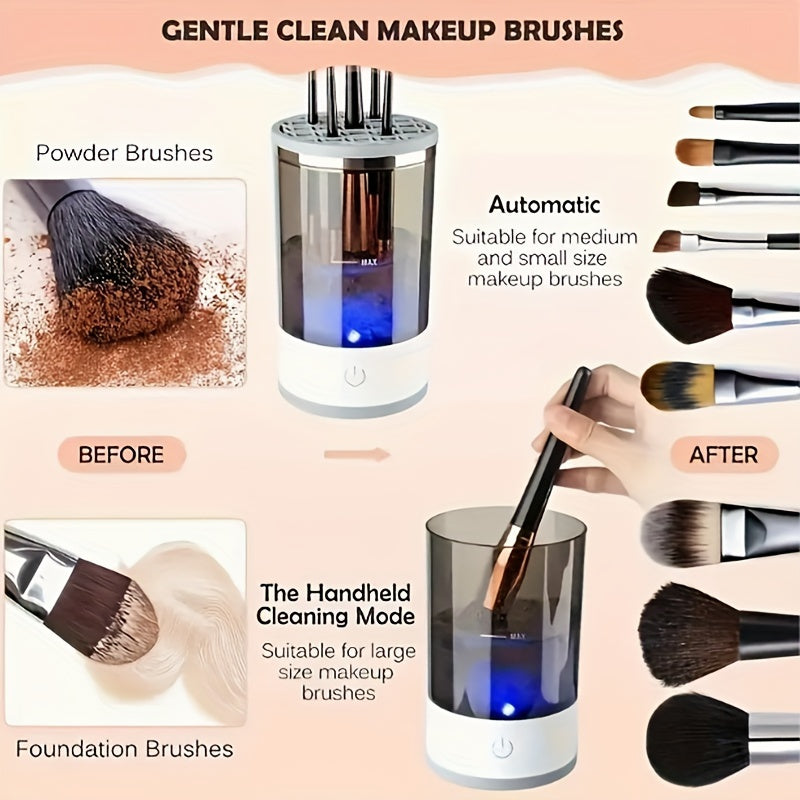 [1pc Electric Makeup Brush Cleaner] 1pc Portable Electric Makeup Brush Cleaner, ABS Material, with USB Plug, Rubberized Body, Automatic Quick Cleaning for Brushes, for Plastic Surfaces